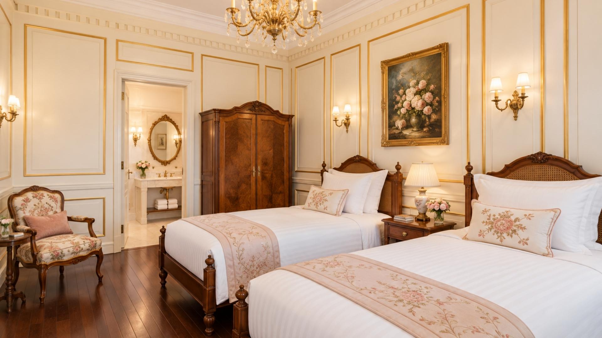Phòng hai giường phong cách Paris thanh lịch tại Dalat Palace Heritage Hotel